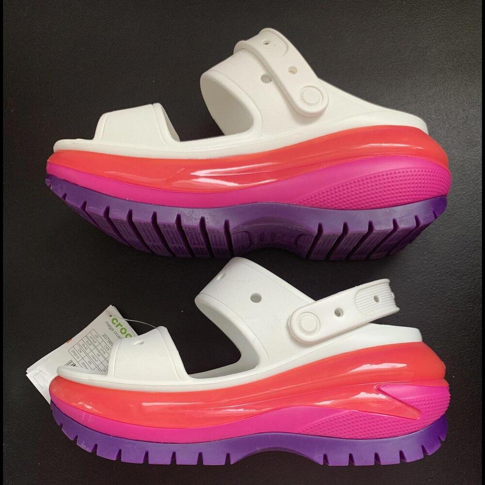 Crocs Mega Crush Sandal Clogs Womens 9 Mens 7 Platform White Pink Purple New